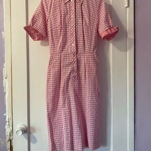 Vintage 1960s Women's Pink Plaid Dress Size Small Short Sleeve Dress Gingham NWT